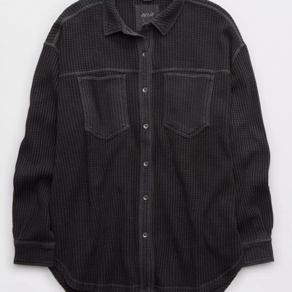 Dark Gray Waffle Knit Button-Up Shirt - Picture 2 of 5